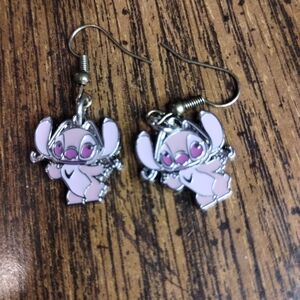Hand Crafted Cute Pink Stitch Character Earrings